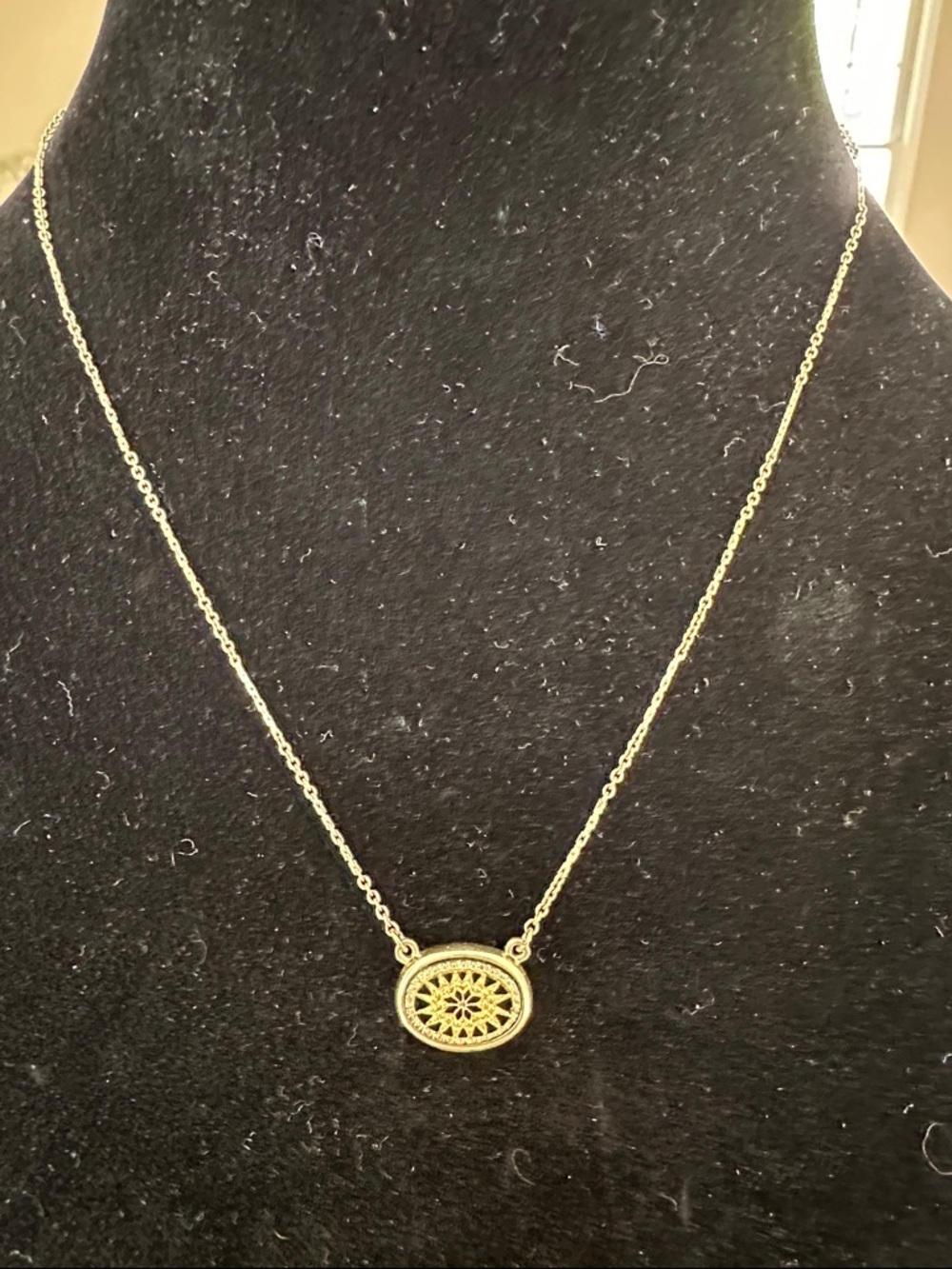 Vintage Avon Gold Lozenge Pendant Necklace with Black Enamel Work